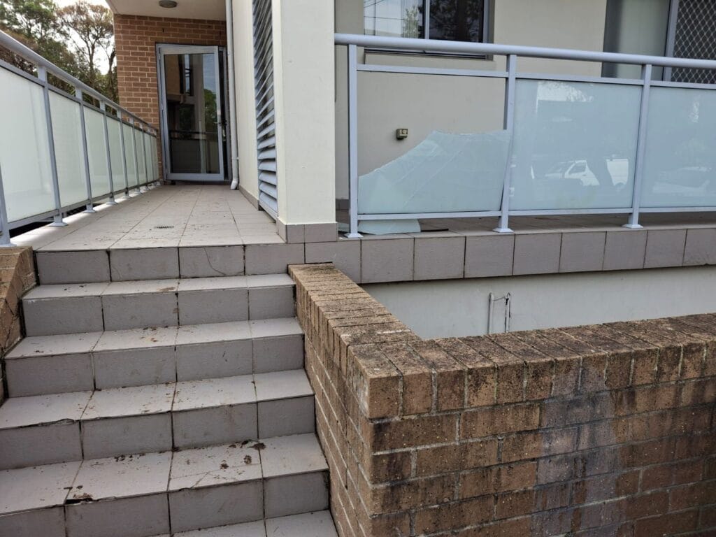 Frosted glass balustrade panel broken
